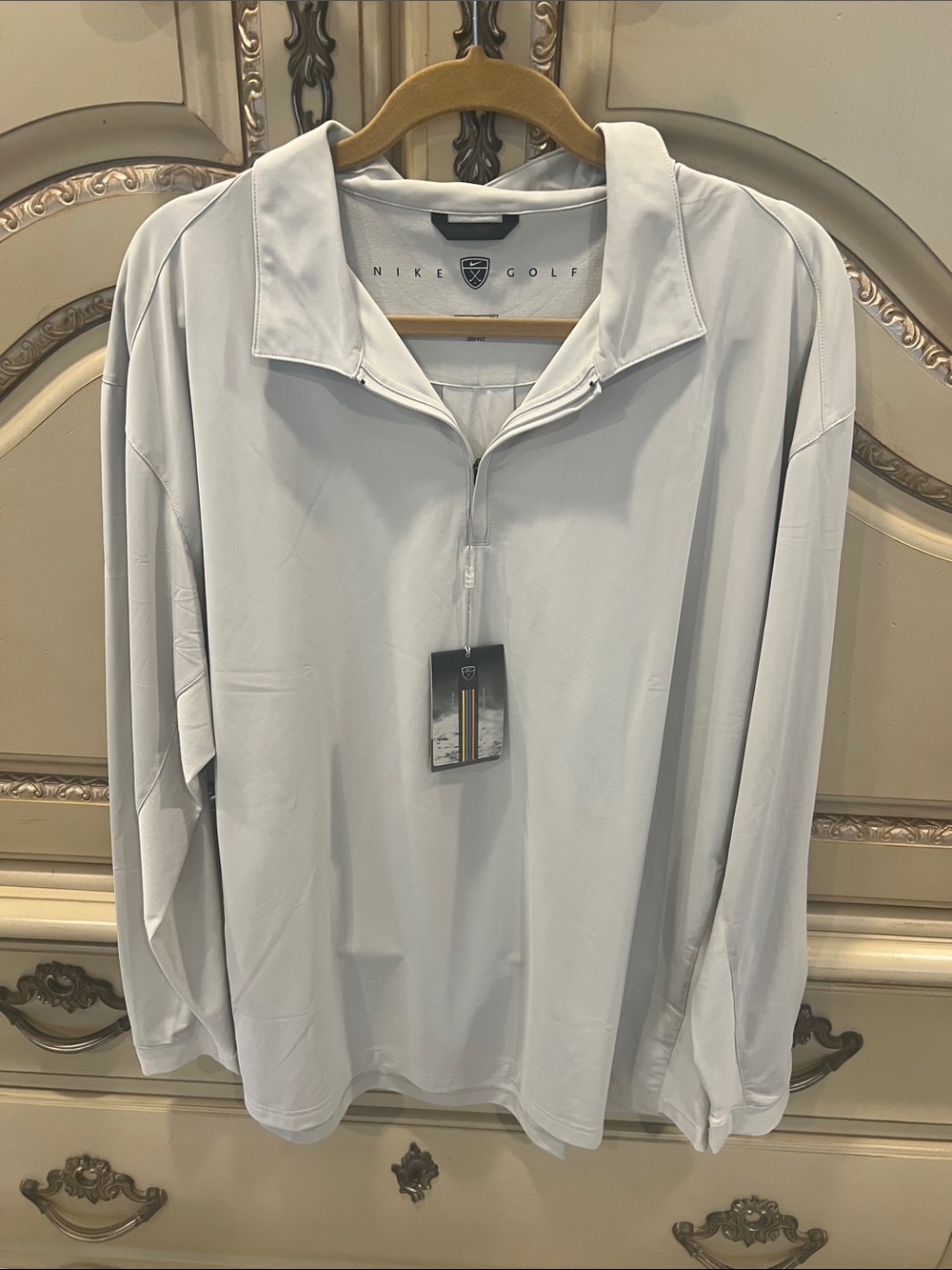 Nike Men’s Light Gray Long-Sleeve Quarter-Zip Polo-golf shirt—XL-NWT